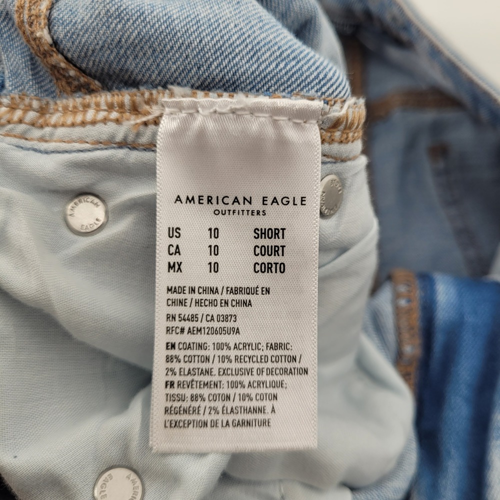 American Eagle Baggy Wide Leg Jeans Womens 10 Short Blue Silver Metallic‎ Coated - Picture 5 of 9